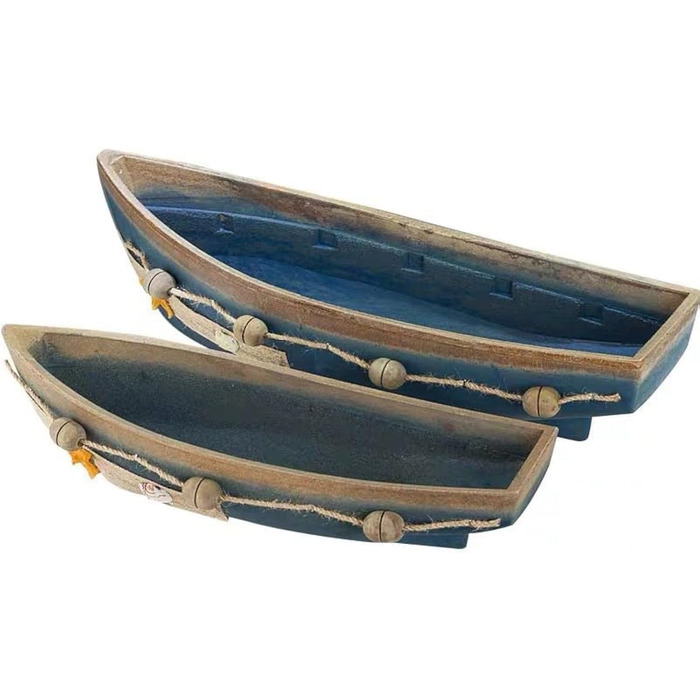 Konjouror Wooden Tray for Boats, 2 Pack, Blue, Boat Model Decoration, Nautical Beach, Ocean Decor
