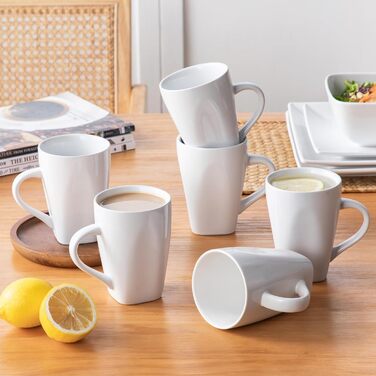 Square Dinnerware Set, Vancasso SOHO Tableware Service for 6 People, 24-Piece Stoneware Dinner Set with Dinner Plates, Dessert Plates, Bowls, and Cups, 24 Piece White