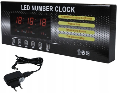 Настінний світлодіодний годинник LED, чорний, червоні цифри, 36 см