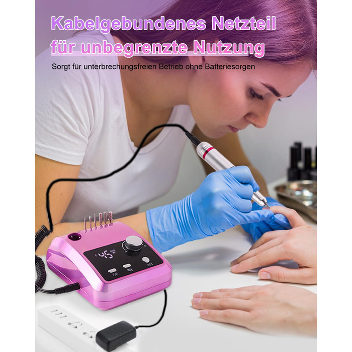 Електричний фрезер для нігтів CozyZen Professional: набір для манікюру та педикюру з LCD-дисплеєм, 45000 об/хв, для акрилу та гелю