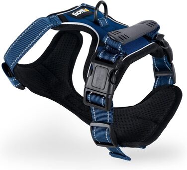 Нашийник для собак Lionto з м'якого нейлону, великий розмір, з відбиваючими елементами, анти-тяга, з 2 кільцями та 4 ремінцями, з двома застібками-кліпсами та гумовою ручкою (XL, блакитний)