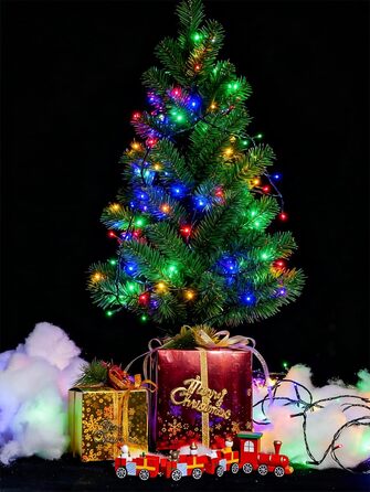 LED гірлянда WISD 23м, 200 LED, багато кольорів - димувана різдвяна ілюмінація на темно-зеленому кабелі з 12 режимами, таймером та EU штекером - для прикраси ялинки, балкона, кімнати, саду. 200 LED