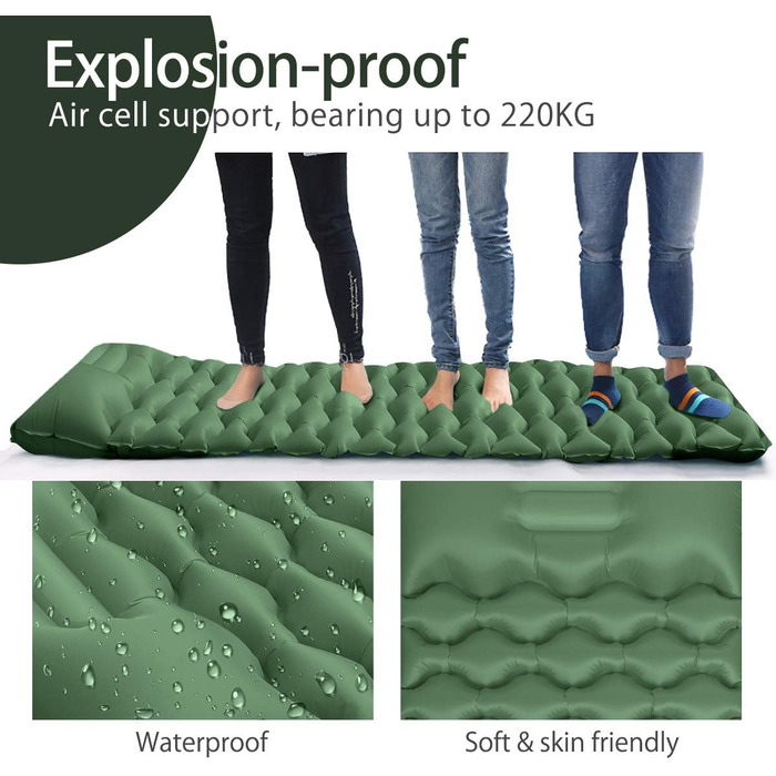 Isomatte Camping Ultralight Inflatable Sleeping Pad with Pillow - Waterproof Folding Air Mattress for Camping, Hiking, Travel & Backpacking (Green)