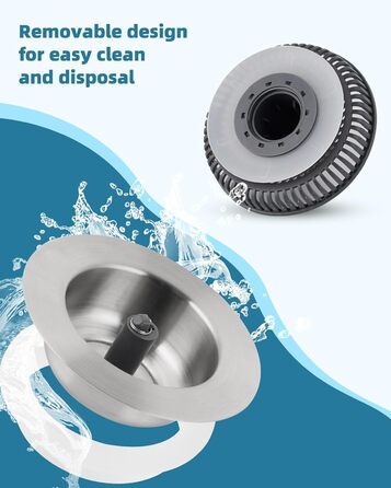 2 Pieces – 3-in-1 Kitchen Sink, Pop-Up Strainer #304, Stainless Steel, Drain Strainer with Handle Rod for US Standard 8.9cm Drain Filter, Clog-Free and Easy to Clean