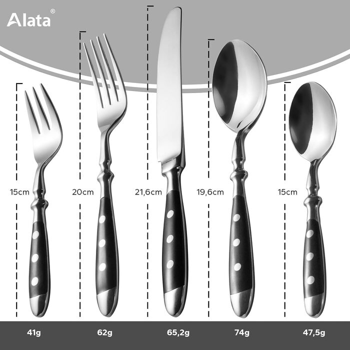 Alata Cutlery Set for 6 People - Rustic Table Cutlery Set Made of Stainless Steel with Black Handles - Forged and Heavy - Berlin Black Series, 30-Piece