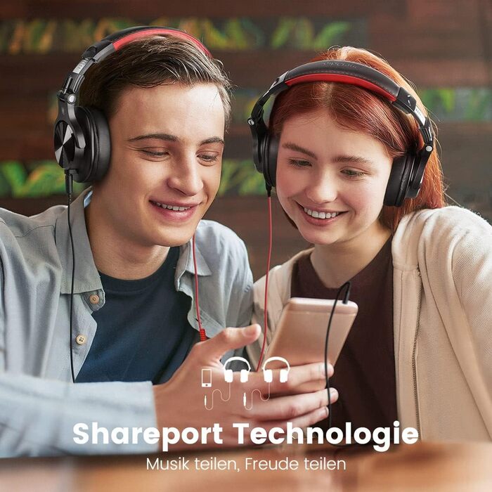 OneOdio A71: Професійні навушники Over-Ear для DJ та студійної роботи, з кабелем, Share Port, червоний