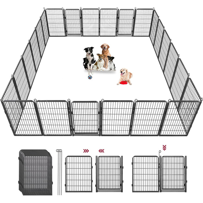Загін для собак на вулицю: 24 панелі, висота 101,6 см, міцний та безпечний. Ідеально для двору.