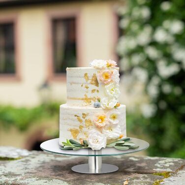 Тортниця Relaxdays з підставкою, Ø 30 см, для сервірування, поворотна, скло та нержавіюча сталь, прозора/срібна