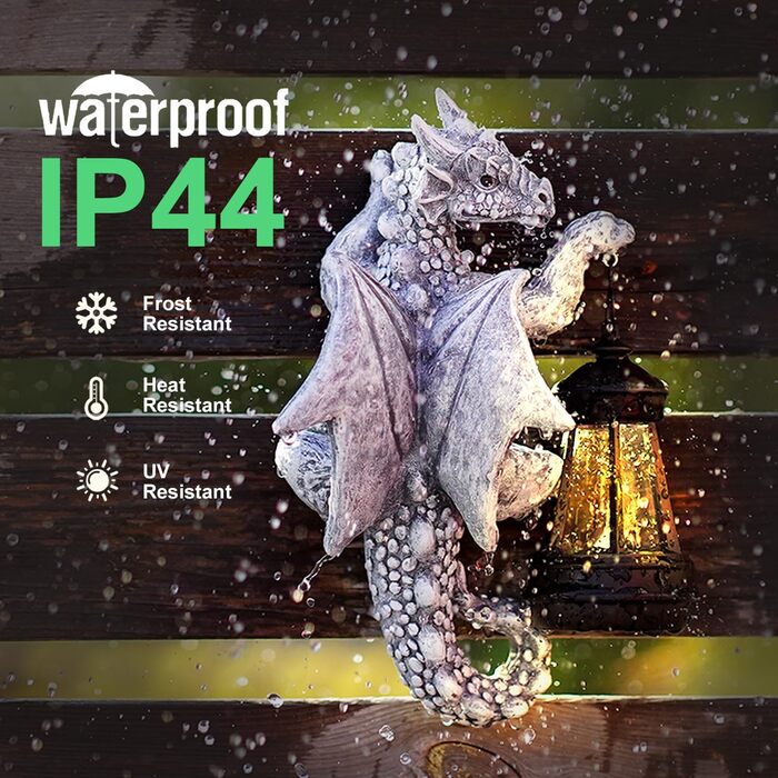 Yeomoo Dragon Figures with Solar Lamps Tree Trunk Garden Decor for Outdoors: Funny Dragon Garden Figures Decor with LED Solar String Lights Outdoor Gifts for Men/Women Garden Fence Tree Accessories Grey