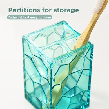 HBlife Bathroom Accessories Set, blue-green, Acrylic, Bathroom Countertop Set with Toothbrush Holder, Soap Dispenser, Cup, Soap Dish, turquoise, Boho, modern bathroom decor, ideal gift choice