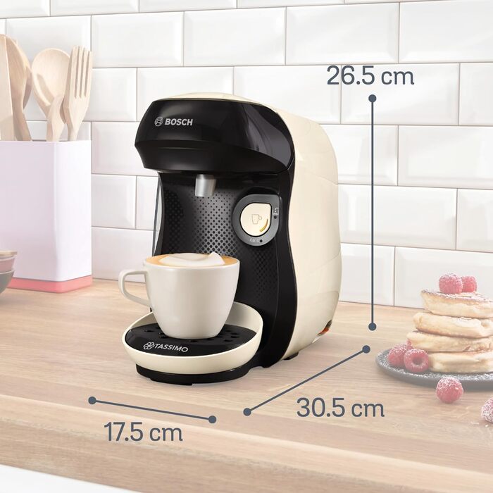 Кавомашина Tassimo Happy TAS1002N від Bosch: понад 70 напоїв, автоматична, для будь-яких чашок, компактна, 1400 Вт, антрацит