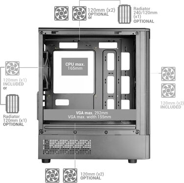 Ігровий корпус Mars Gaming MC-3TCORE MicroATX, панорамне скло, підтримка рідкого охолодження, білий (MC-ONYX)