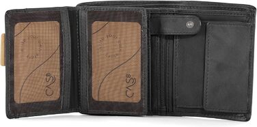 Cas8 Portmonee for Men MATS, Vertical Wallet, 100% Leather Wallet, Wallet with RFID Protection & 9 Card Slots, Flip-Up Wallet with Flap, Graphite