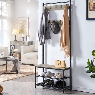 Yaheetech Clothes Rack Wardrobe Clothes Rack with 3 Shelves, Shoe Shelves, Wardrobe Hooks, Height 184.5cm, Width 72.5cm, Depth 33cm, for Bedroom/Dressing Room/Living Room/Storage Room Grey