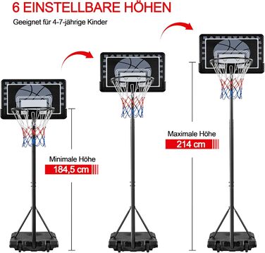 Yaheetech Adjustable Height Basketball Stand with Wheels - Portable Basketball System with Fillable Base - Indoor/Outdoor Basketball Hoop (249cm)