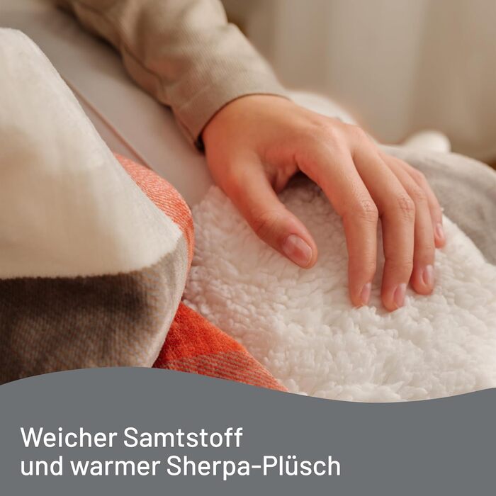 Електрична ковдра Imetec Adapto Tartan Festival, 160x120 см, тепла та затишна, з технологією Adapto, 6 температур, безпечна, швидкий нагрів, для дому, миюча, оранжево-сіра