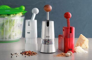 KUHN RIKON Salt and Pepper Mill made of Stainless Steel, Ratchet Spice Mill Manual, Silver, Adjustable Ceramic Grinder, Ergonomic Handle