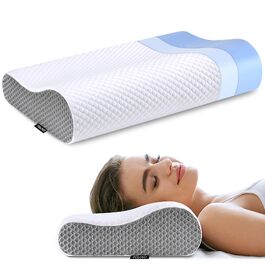 Ергономічна ортопедична подушка для шиї Polovo з ефектом пам'яті (Memory Foam) для зняття болю в шиї та плечах, біло-сіра