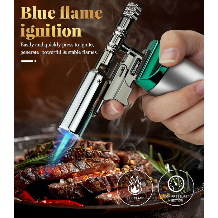 Газовий пальник Küchenbrenner для кухні, крем-брюле, паяння, заправний бутан, Jetflamme (Wb009-silver)