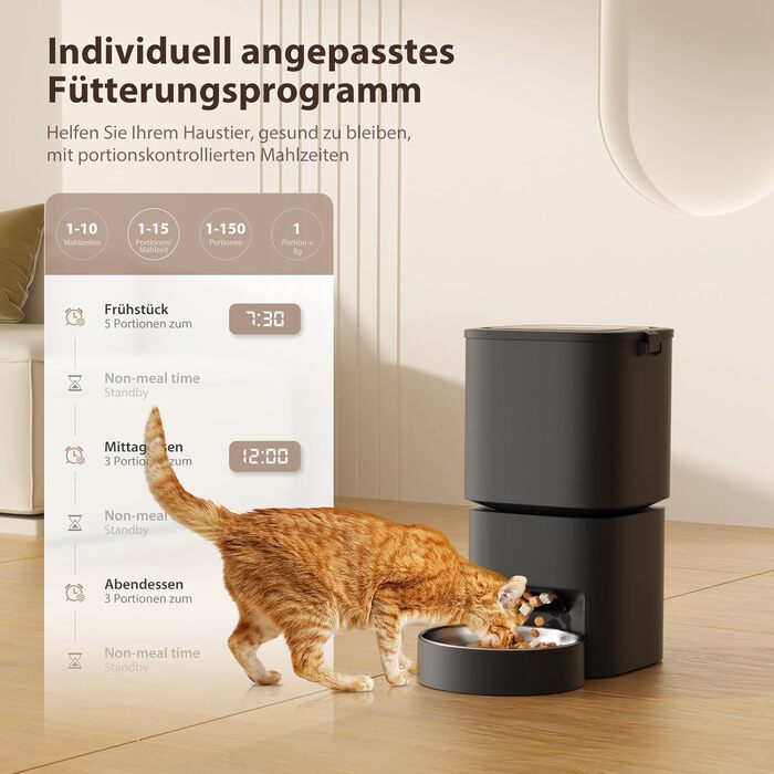 Автомат для годування котів та собак, 5л, інтелектуальний, програмований, білий/чорний