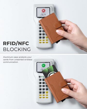 Чоловіче картхолдер VULKIT з RFID блокуванням, шкіряний, на 3 картки та віконце для ID, з магнітною застібкою, червоний (справжня шкіра Litchi)