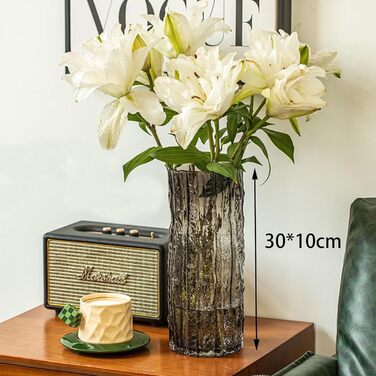 Скляна ваза QEEYON - сучасний циліндр, велика декор ваза, ручної роботи, прозора, 30x10 см, для дому, офісу, весілля, подарунок