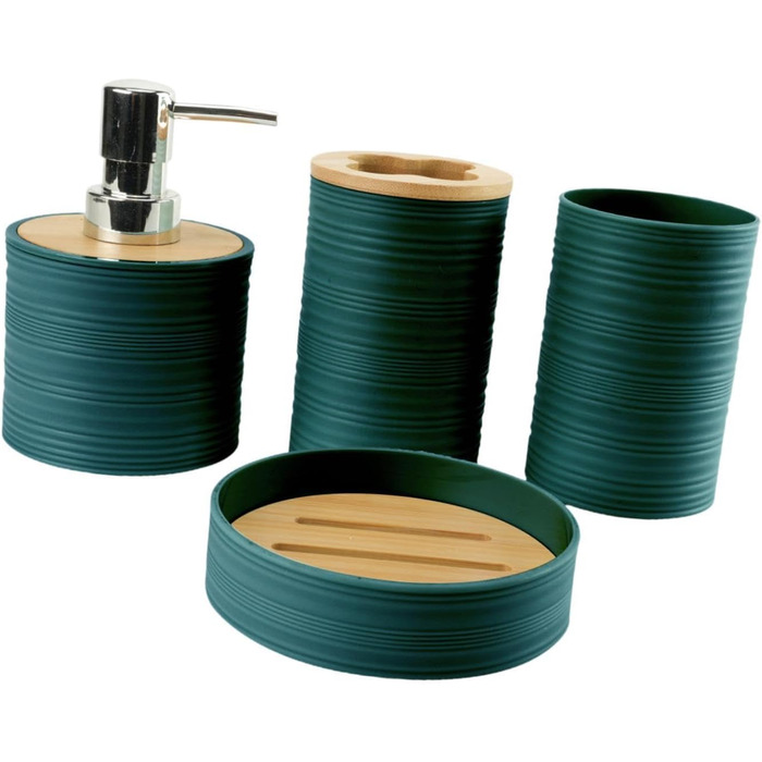 Набір аксесуарів для ванної кімнати Perfk (4 шт.): дозатор мила, тримач для зубних щіток, склянки для ополіскувача, декор для ванної кімнати, зелений (темно-зелений)