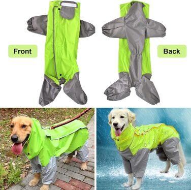 Dog Raincoat, Waterproof Dog Coat with Hood, Lightweight Rain Jacket for Medium and Large Dogs - Suitable for the Dog Playground and Dog Vacation - Green (24)