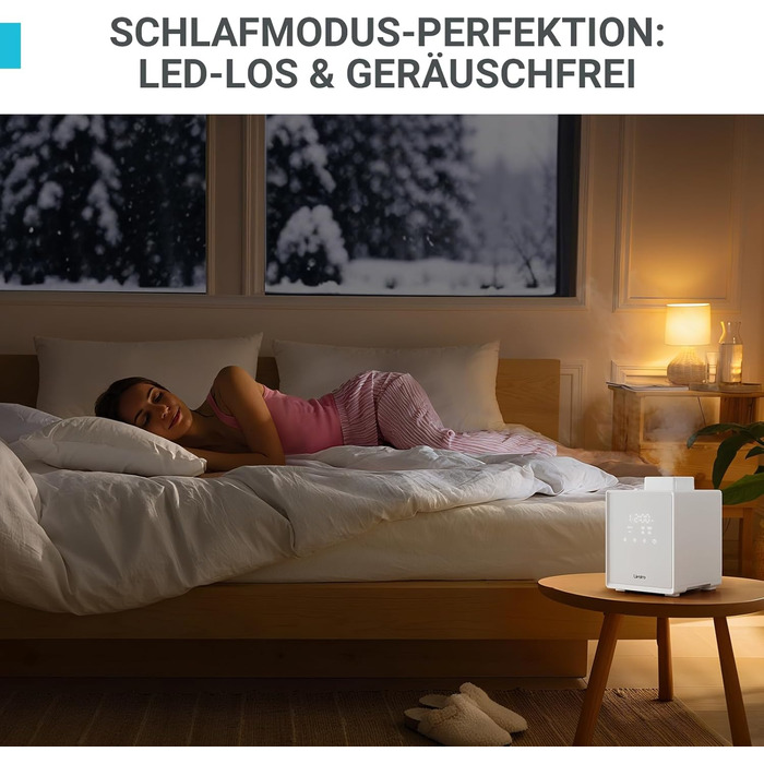 Зволожувач повітря для спальні та вітальні з верхнім заповненням, 3л, нержавіюча сталь, теплий туман, знищує 99,97% бактерій, з режимом сну, білий