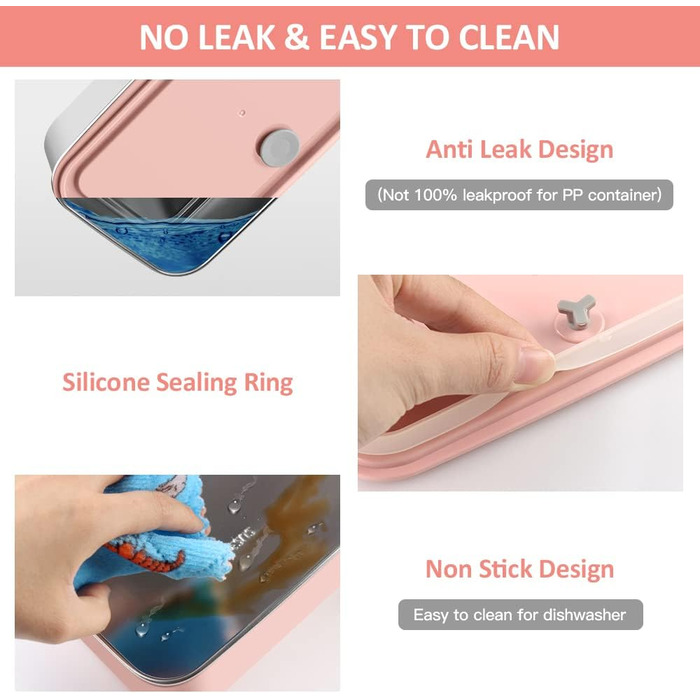 HOLIPOT Ланчбокс Bento Box з роздільниками, 2 рівні, з нержавіючої сталі та PP, з виделкою-ложкою, сумка, для дітей та дорослих (Рожевий)