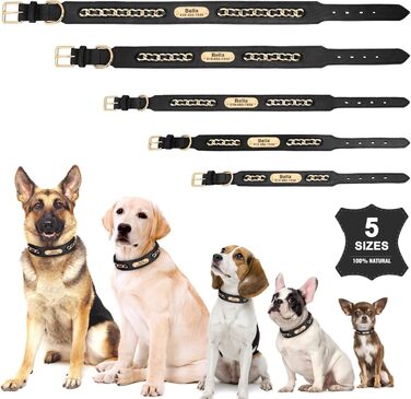 Стильний шкіряний нашийник для собак Didog: чорний, регульований, з гравіюванням, L (17.0-20.0 см)