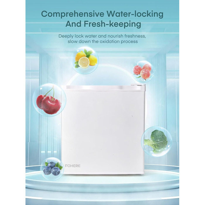 Міні холодильник FOHERE 46L з відділенням для льоду | Компактний холодильник з регулюванням температури, енергозберігаючий, тихий | Ідеальний для офісу, кемпінгу та геймінгу | Змінний бік відкривання дверцят | Білий