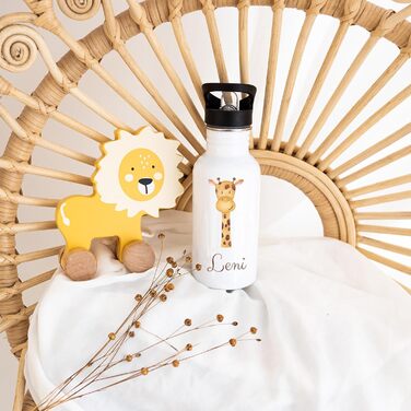 Дитяча термопляшка Wunderwunsch® з нержавіючої сталі з іменем, 500 мл - з трубочкою, персоналізований подарунок для дитини (жирафа)