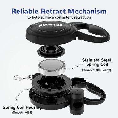 Рулетка для собак Pecute 10м, чорна, до 50 кг, антизаплутування, швидке гальмування