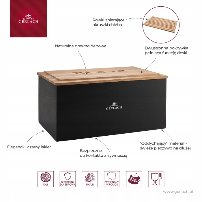 Дерев'яна дошка для хліба Gerlach, чорна NATUR
