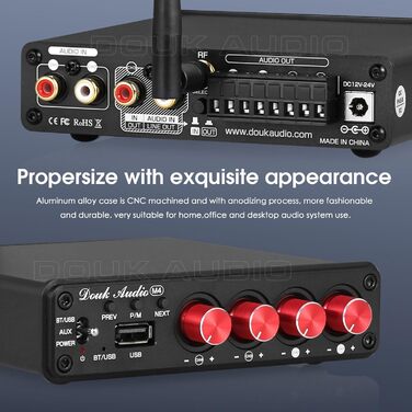 Підсилювач звуку Douk Audio HiFi Bluetooth 5.0, цифровий, стерео, 2/4 канали, 4×50Вт