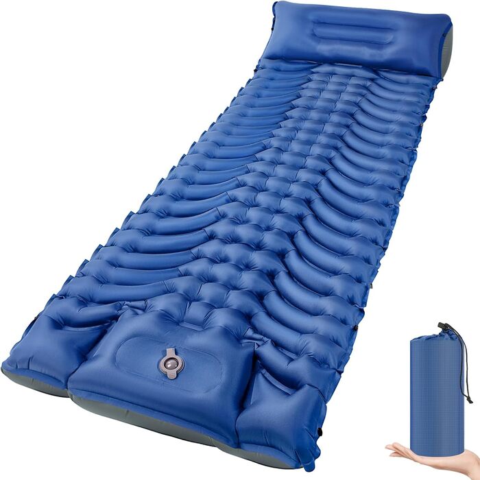 MEIJO Саморозгортальний килимок для кемпінгу, ізомат, туристичний килимок, самонадувна повітряна матрац для відпочинку на природі, похідів, кемпінгу, пляжу, блакитний & сірий