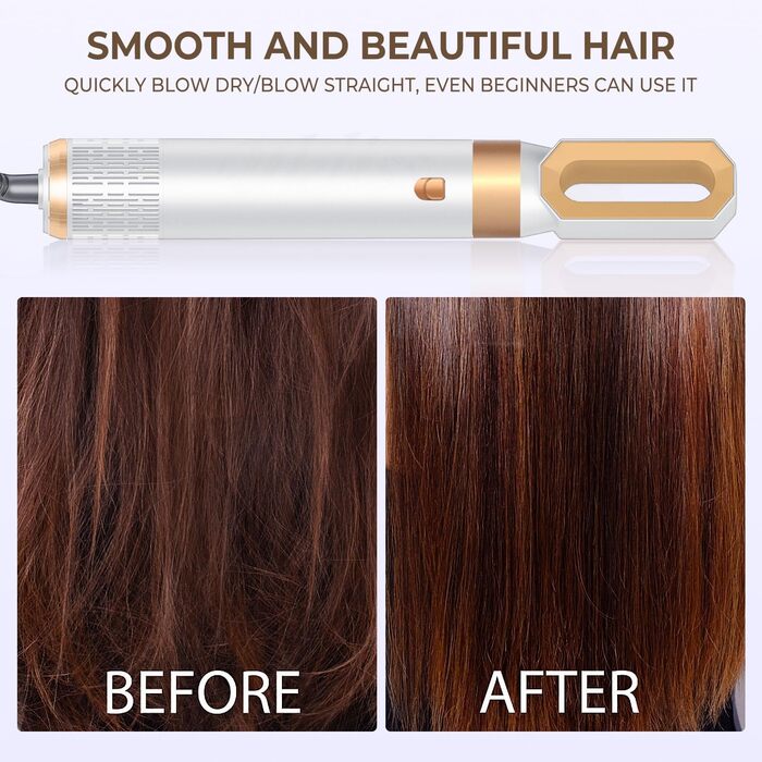 Набір для укладки волосся 6 в 1, Мультистайлер, Автоматичний локонів, Фен-щітка, Гаряча повітряна щітка, Для створення укладок, Випрямлення, Сушіння, Об'єм, Локони, Білий