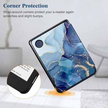 Чохол Fintie для Tolino Shine Color/Shine(2024)/Shine 4(2022) & Kobo Clara Colour/Clara BW(2024)/Clara 2E(2022) eReader - ультратонкий з авто-сон/пробудження та магнітним закриттям, блакитний мармур