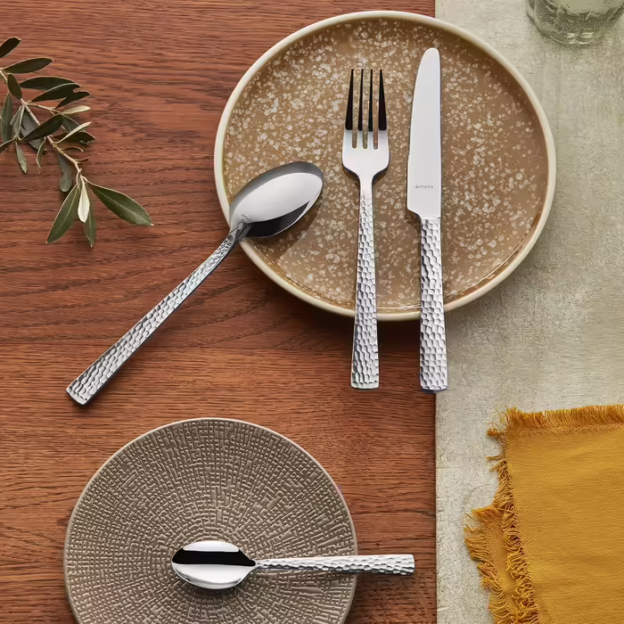 Amefa Cutlery Set Felicity, 24-Piece Place Setting Set, Cutlery Set for 6 People, 18/0 Stainless Steel, 13/0 Blade Steel, Hammered Handle, Includes Knife, Fork, Spoon & Coffee Spoon