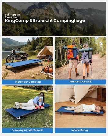 Ультралегке розкладне ліжко для кемпінгу KingCamp, компактне похідне ліжко (чорний/синій), вага 2.45 кг