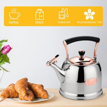 Нержавійна чавур для кемпінгу 3L з чайником, для плити та газової поверхні, зі свистком (Золотий)