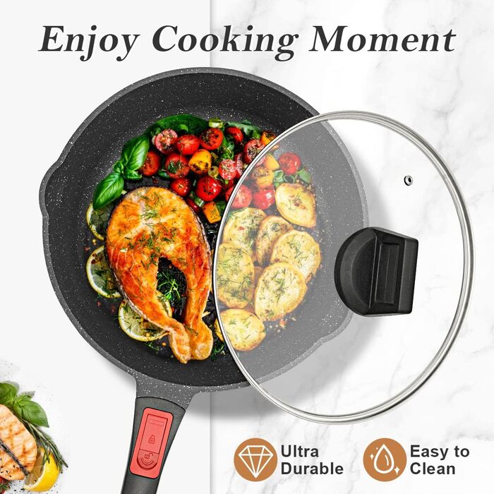 Сковорода з кришкою 28 см, антипригарне покриття, знімна ручка, підходить для всіх типів плит