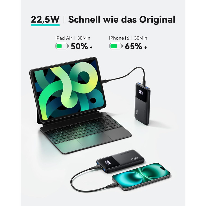 Power Bank INIU, 10000mAh, Швидка зарядка USB-C, PD3.0 QC4.0, Сумісний з iPhone, Samsung, iPad, Чорний