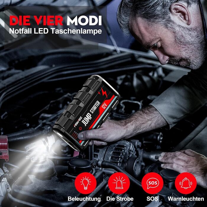 Powerbank Starthilfe 6000A: Зарядний пристрій для автомобіля 26800mAh, 12V, для бензинових та дизельних двигунів (до 10.0L), з LED ліхтариком та USB3.0 виходом