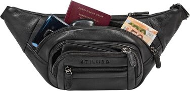 STILORD 'Dublin' Чоловіча поясна сумка з екошкіри великого розміру з багатьма відділеннями, водовідштовхуюча, захист від крадіжки. Чоловіча сумка на пояс XXL з екошкіри для подорожей, фестивалів, піших прогулянок, чорного кольору.