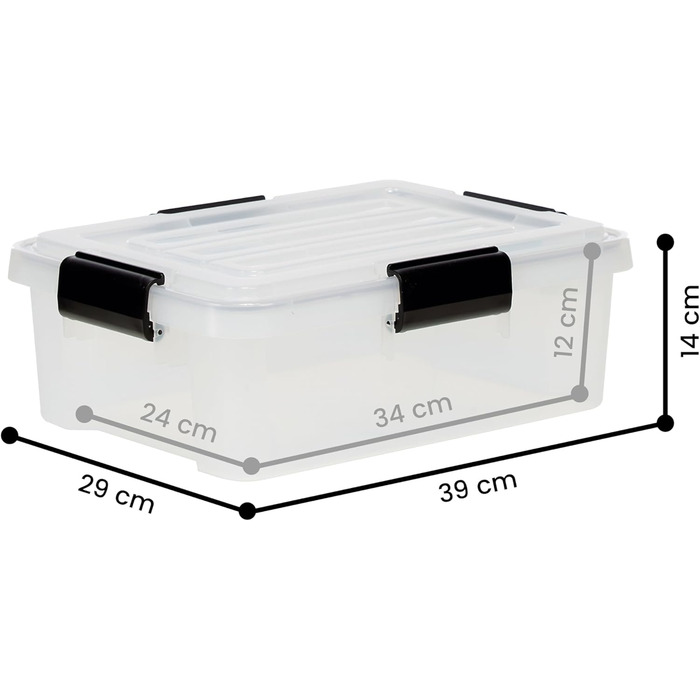 Iris Ohyama Airtight Plastic Storage Boxes with Lids, 50L, 4-Piece Set, Airtight Waterproof Seal, Robust Snap Closures, Stackable, Dustproof, BPA-Free, DDAT-L (Transparent, 10L x4)