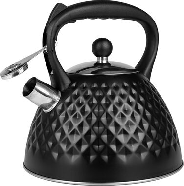 Чайник Karl Hausmann 3L з автоматичним свистком - чорний, з нержавіючої сталі, для індукційних, газових та електричних плит