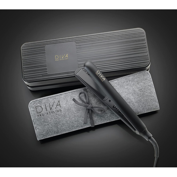 Diva Pro Styling Digital Flat Iron - Ceramic Plates - Auto Shutoff - 3m Cord - Black