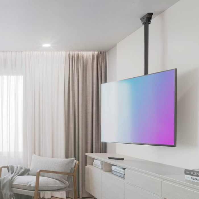 Hama TV Ceiling Mount - Adjustable, Tilting, Swivel, Foldable - Fits TVs 19-65 Inch - Black (Single)